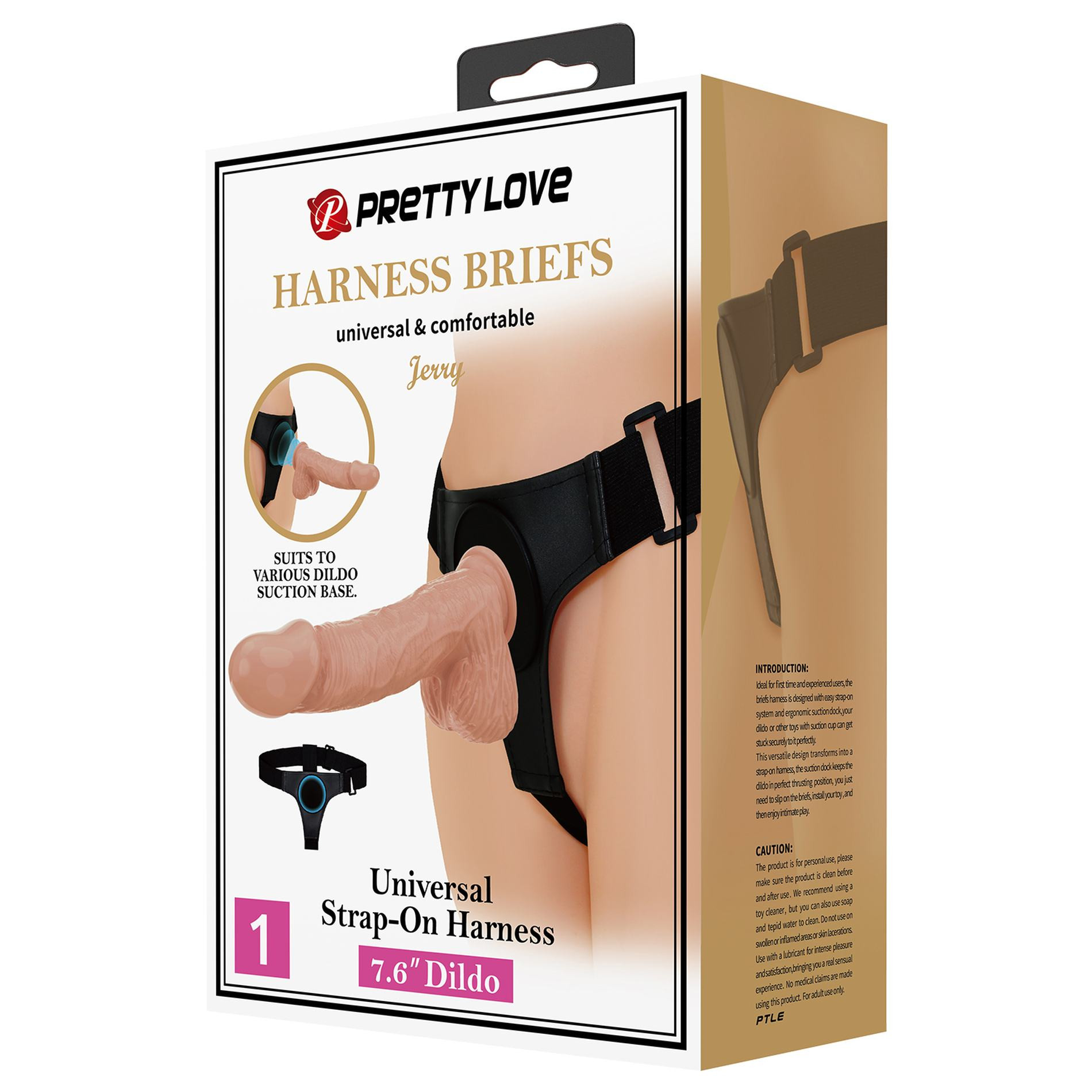 PRETTY LOVE - HARNESS BRIEFS Jerry Universal Strap-On Harness 7,6'' Dildo Flesh - BW-022089NR