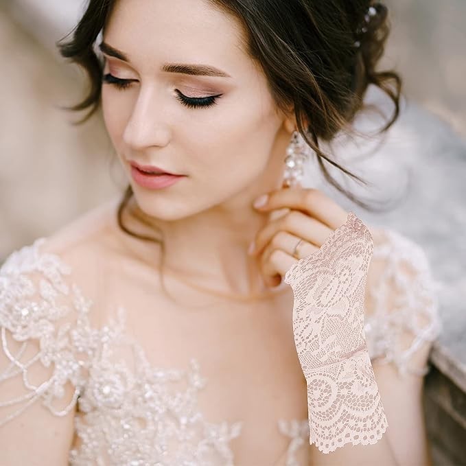 Yolev 1 Pairs Women's Short Lace Gloves Fingerless Floral Gloves Bridal Prom Gloves Party Costume Accessories- 13