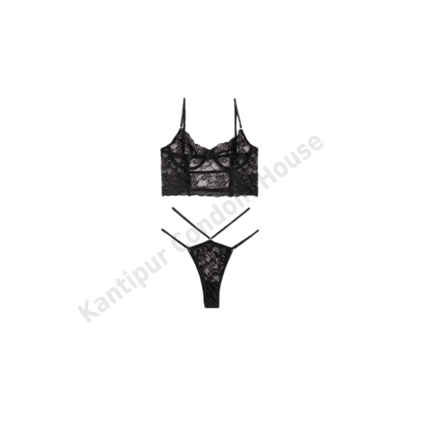 Underwired Bralette With String and Decorative Straps Black